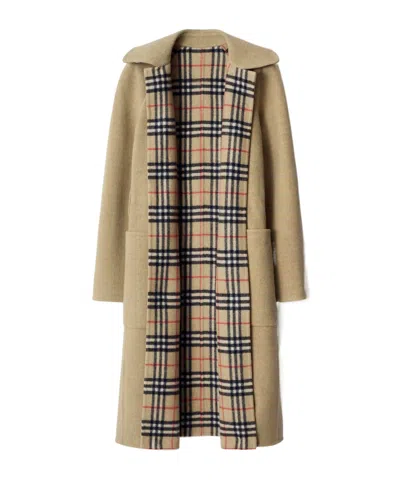 Burberry Reversible Wool Coat Belted Waist Lapels In Brown