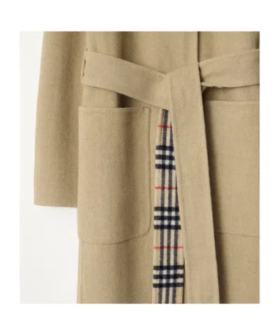 Burberry Reversible Wool Coat Belted Waist Lapels In Brown