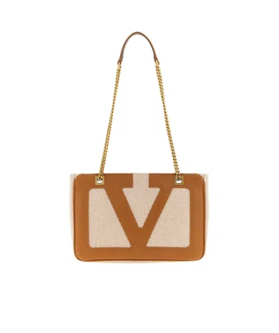 Valentino Beige Fabric Shoulder Bags In Brown