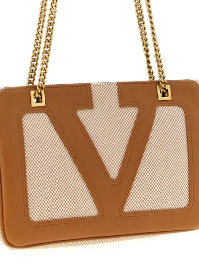 Valentino Beige Fabric Shoulder Bags In Brown
