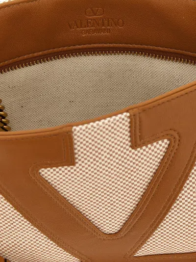 Valentino Beige Fabric Shoulder Bags In Brown