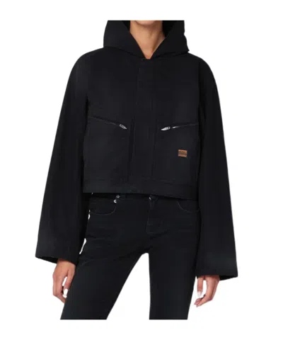 Balenciaga Cropped Jacket With Hood In Black In Black