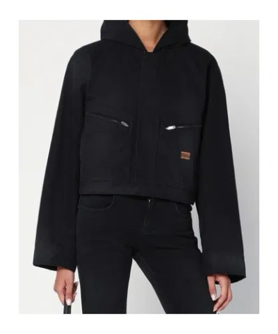 Balenciaga Cropped Jacket With Hood In Black In Black