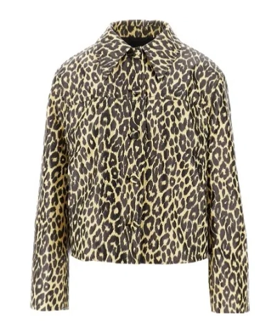 Jil Sander Leopard Print Coated Linen Crop Jacket In Animal Print