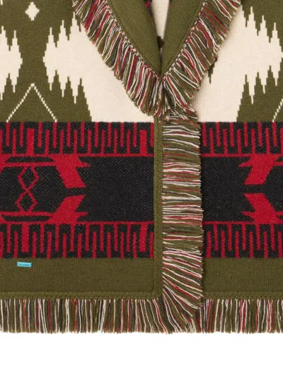 Alanui Icon Jacquard Fringe Cardigan In Green