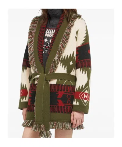 Alanui Icon Jacquard Fringe Cardigan In Green