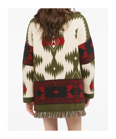 Alanui Icon Jacquard Fringe Cardigan In Green