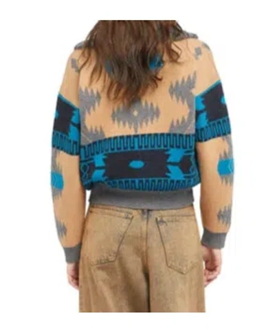 Alanui Geometric Jacquard Belted Fringe Cardigan In Blue