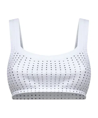 Attico White Cotton Hotfix Crystal Bralette Top