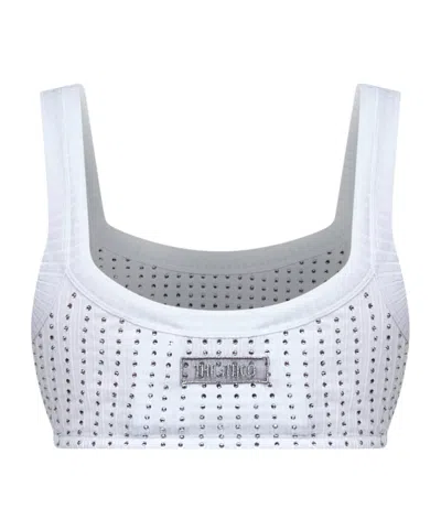 Attico White Cotton Hotfix Crystal Bralette Top