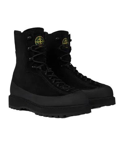Stone Island Hiking Boot With Dual Lacing And Lug Sole In Black