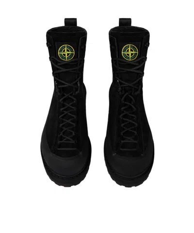 Stone Island Hiking Boot With Dual Lacing And Lug Sole In Black