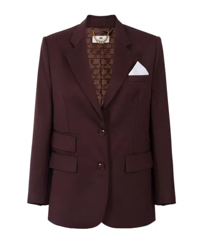 Elisabetta Franchi Cool Wool Jacket With Pocket Square In Brown