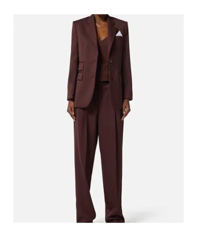 Elisabetta Franchi Cool Wool Jacket With Pocket Square In Brown