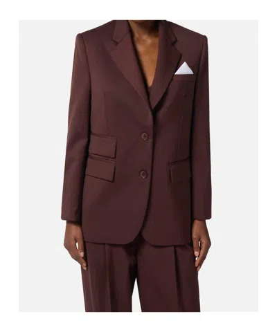 Elisabetta Franchi Cool Wool Jacket With Pocket Square In Brown