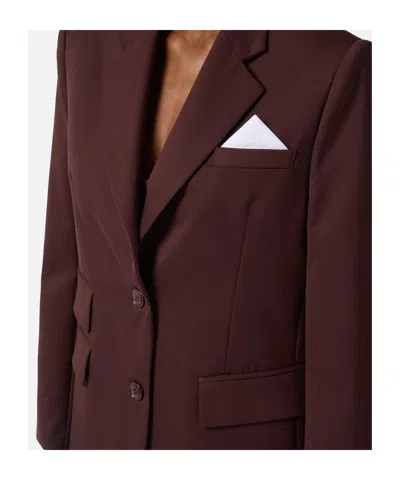 Elisabetta Franchi Cool Wool Jacket With Pocket Square In Brown
