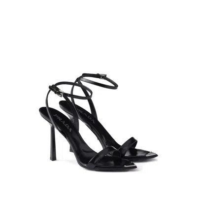 Prada Brushed Leather Pointy-toe Sandal In Black