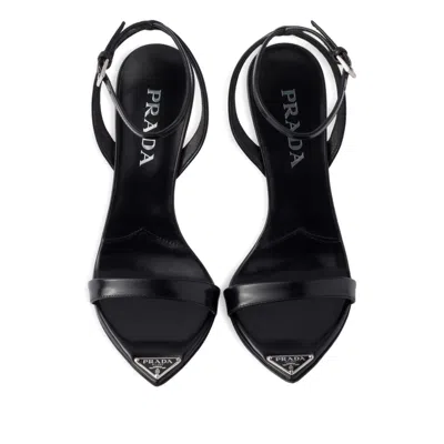 Prada Brushed Leather Pointy-toe Sandal In Black
