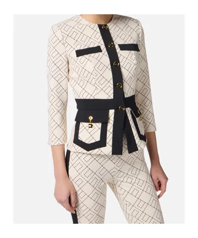 Elisabetta Franchi Geometric-pattern Button Double-crepe Jacket In Multi