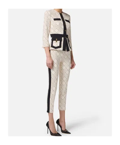 Elisabetta Franchi Geometric-pattern Button Double-crepe Jacket In Multi