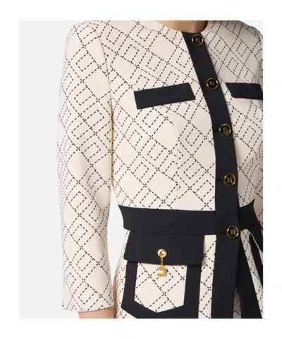 Elisabetta Franchi Geometric-pattern Button Double-crepe Jacket In Multi