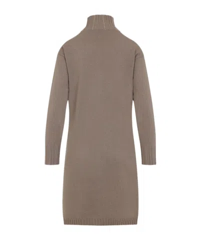 Fabiana Filippi Cortex Brown Virgin Wool Knit Midi Dress In Gray