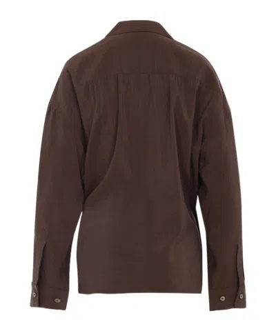 Lemaire Straight Collar Twisted Cotton Shirt In Brown