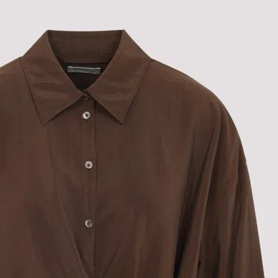 Lemaire Straight Collar Twisted Cotton Shirt In Brown