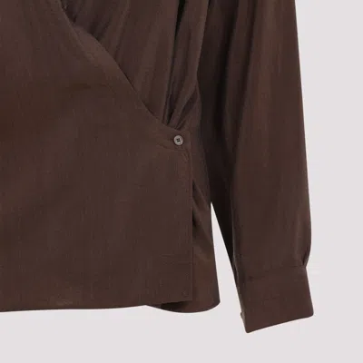 Lemaire Straight Collar Twisted Cotton Shirt In Brown