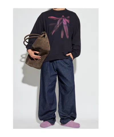 Dries Van Noten Navy Graphic Sweatshirt In Brown