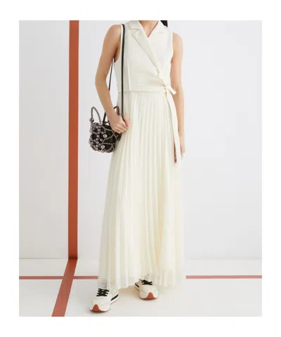 Marella Long Bi-material Dress In White