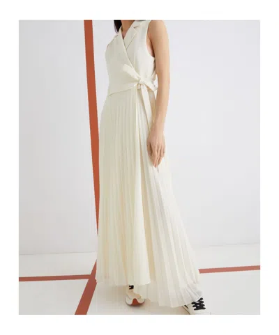 Marella Long Bi-material Dress In White