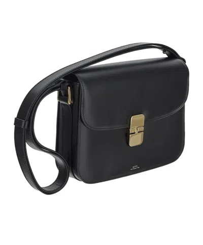 Apc A.p.c. Compact Black Calf Leather Shoulder Bag With Adjustable Strap In Black