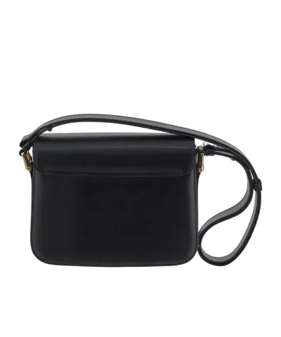 Apc A.p.c. Compact Black Calf Leather Shoulder Bag With Adjustable Strap In Black