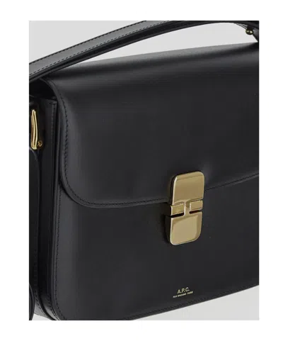 Apc A.p.c. Compact Black Calf Leather Shoulder Bag With Adjustable Strap In Black