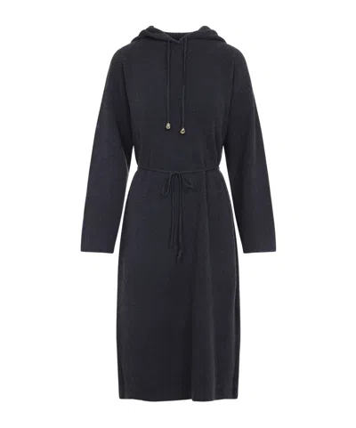 Fabiana Filippi Hooded Ankle-length Dress With Ribbed Silk Blend In Gray