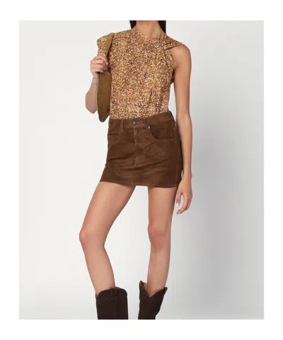 Isabel Marant Asymmetrical Nayda T-shirt With Ochre Print In Gold