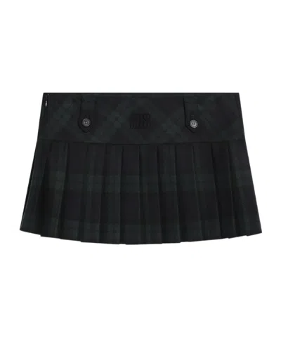 Miu Miu Pleated Checked Wool-twill Mini Skirt In Black