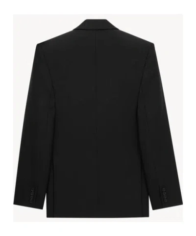Saint Laurent Double-breasted Blazer In Silk Satin Crepon In Black