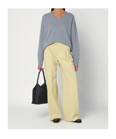 Ami Alexandre Mattiussi Ami Paris Wide Lime-coloured Wool Trousers Women In Neutral