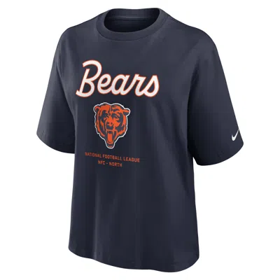 Nike Navy Chicago Bears Essential Script Relaxed Boxy T-shirt In Blue