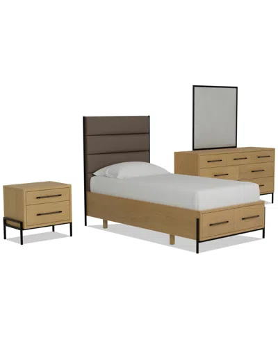 Macy's Linstead 3-pc. Twin Upholstered Storage Set (bed, Dresser & Nightstand), Created For  In Brown