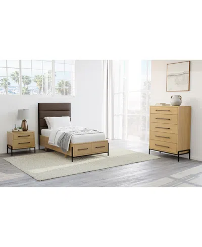 Macy's Linstead 3-pc. Twin Upholstered Storage Set (bed, Dresser & Nightstand), Created For  In Brown