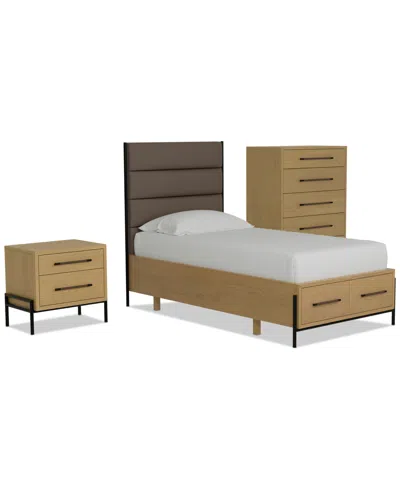 Macy's Linstead 3-pc. Twin Upholstered Storage Set (bed, Dresser & Nightstand), Created For  In Brown