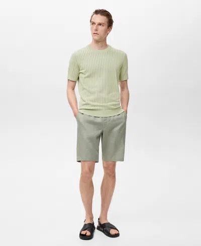 Mango Men's Striped Openwork Cotton T-shirt In Green