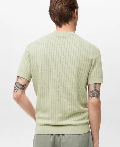 Mango Men's Striped Openwork Cotton T-shirt In Green
