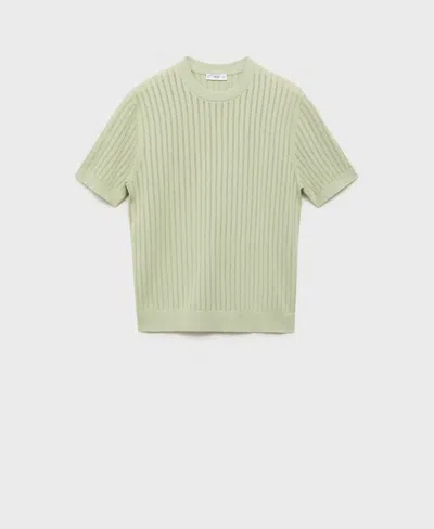 Mango Men's Striped Openwork Cotton T-shirt In Green
