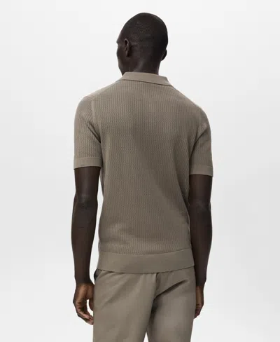 Mango Openwork Knit Cotton Polo In Gray