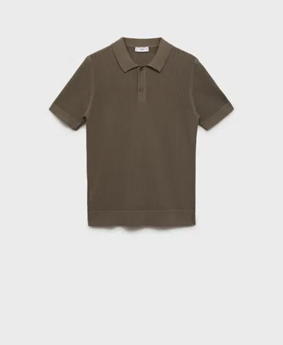 Mango Openwork Knit Cotton Polo In Gray