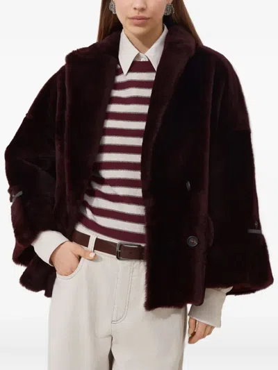 Brunello Cucinelli Reversible Shearling Outerwear With Shiny Cuff Details. In Red